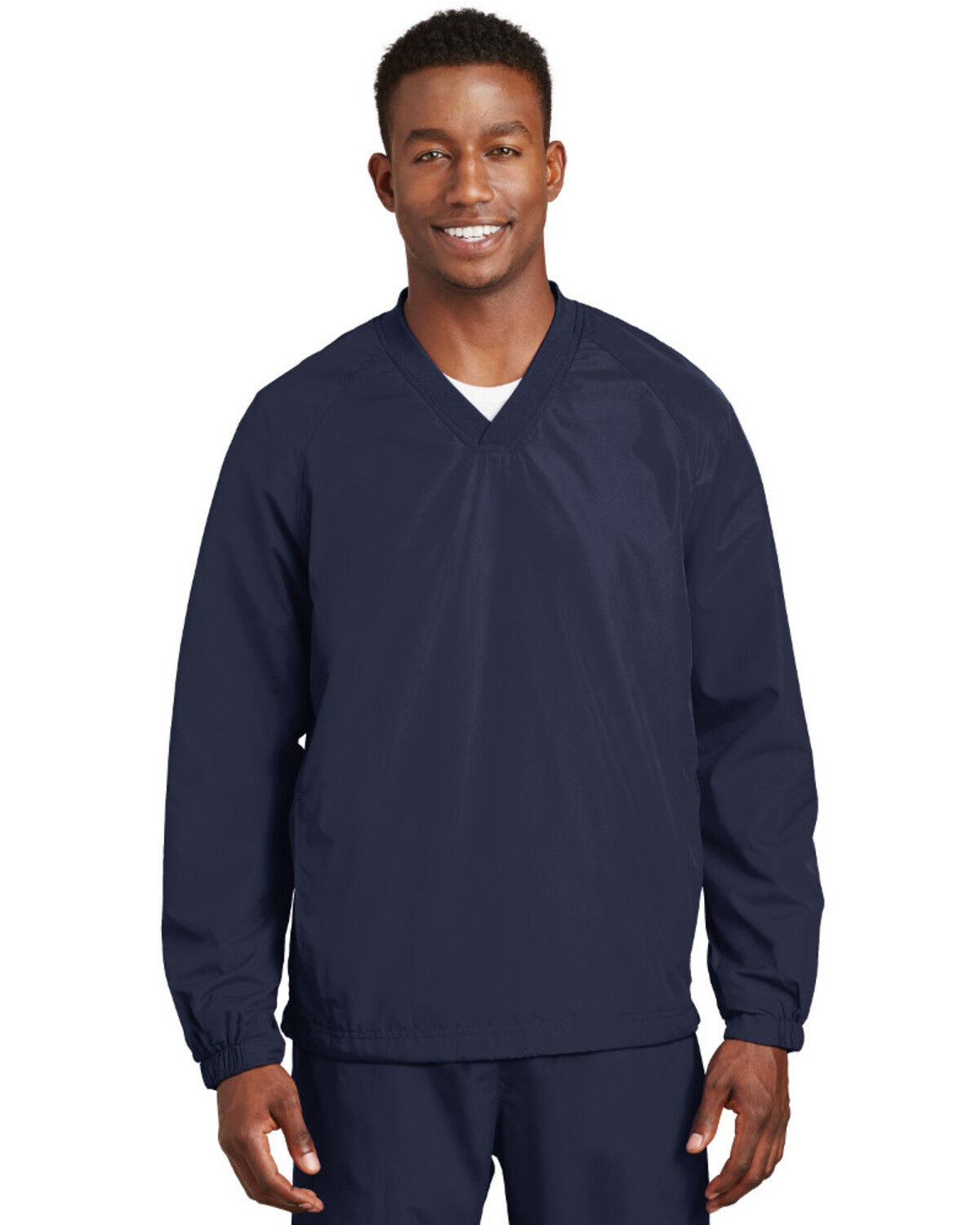 Image #1 - Sport-Tek Men's V-Neck Raglan Wind Work Shirt Jacket, Navy, hi-res