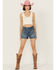Image #1 - Rock & Roll Denim Women's Medium Wash High Rise Chain Fringe Denim Shorts, Medium Wash, hi-res