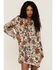 Revel Women's Floral Print Lace-Up Long Sleeve Dress, Natural, hi-res