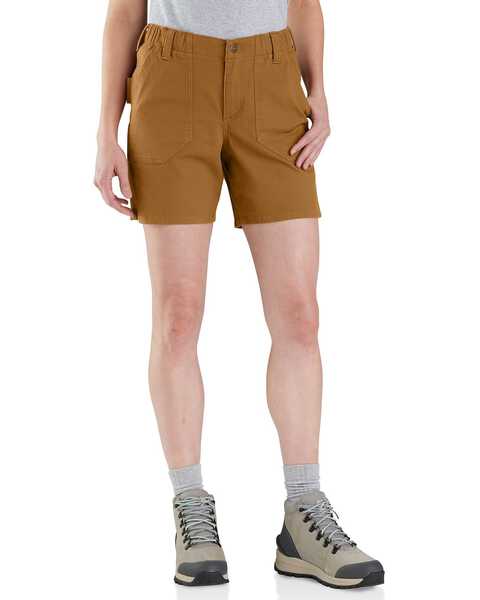 Image #1 - Carhartt Women's Rugged Flex® Relaxed Fit Canvas Work Shorts - Plus, Brown, hi-res