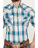 Image #3 - Ely Walker Men's Plaid Print Short Sleeve Pearl Snap Western Shirt , Teal, hi-res