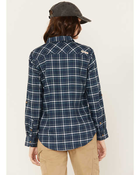 Image #4 - Wrangler Riggs Workwear Women's Plaid Print Long Sleeve Button Down Shirt, Navy, hi-res