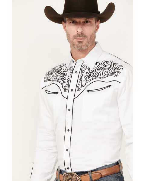 Image #2 - Rodeo Clothing Men's Embroidered Long Sleeve Snap Western Shirt, White, hi-res