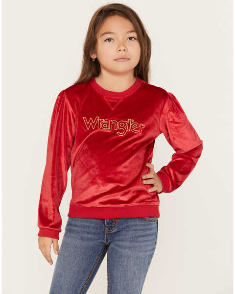 Image #1 - Wrangler Girls' Logo Graphic Sweatshirt, Red, hi-res