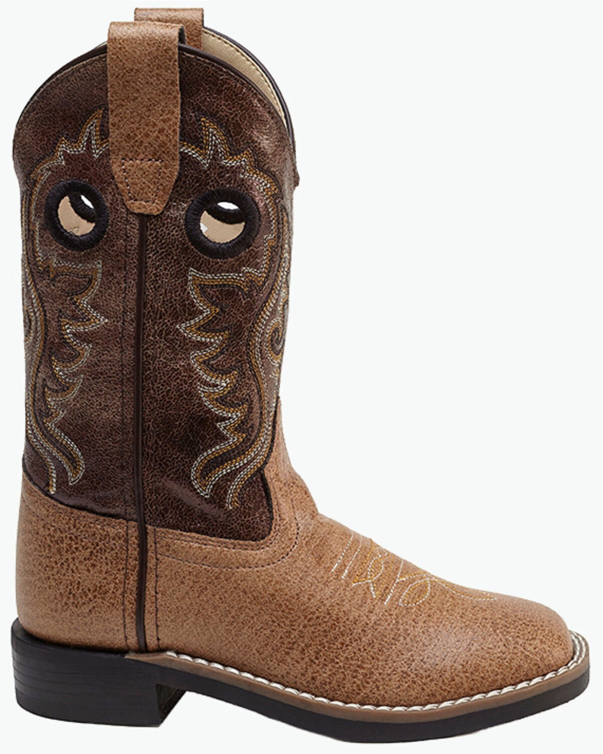 Image #2 - Old West Little Boys' Crackle Western Boots - Broad Square Toe, Tan, hi-res
