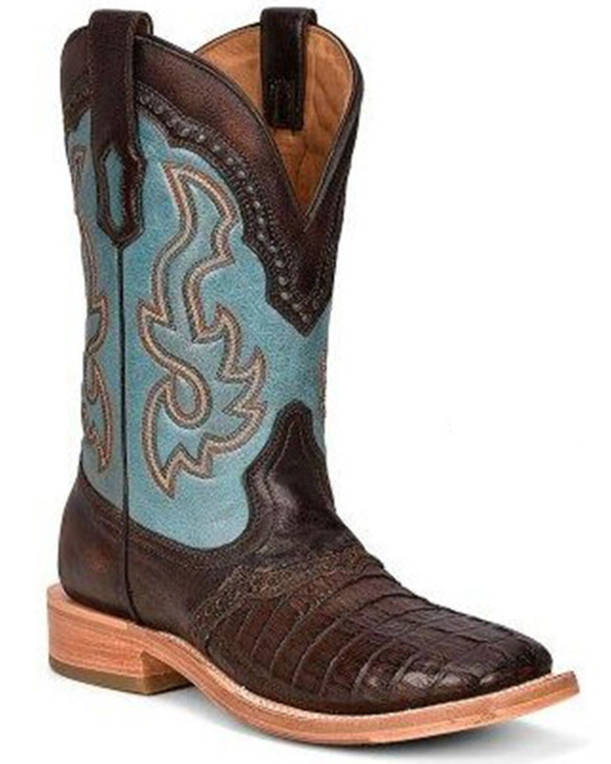 Corral Men's Caiman Print Overlay Western Boots - Broad Square Toe, Brown/blue, hi-res