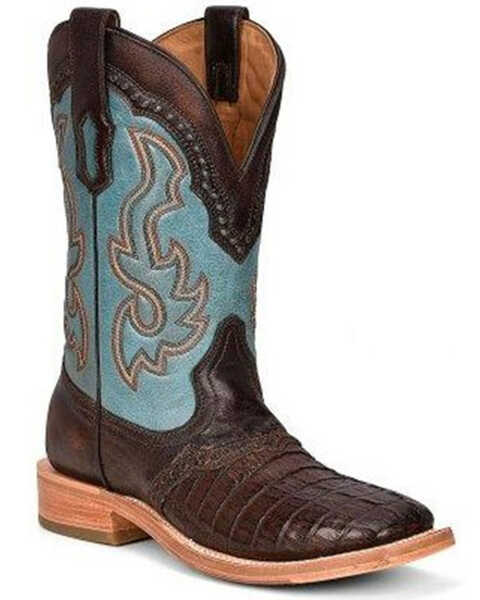 Corral Men's Caiman Print Overlay Western Boots - Broad Square Toe , Brown/blue, hi-res