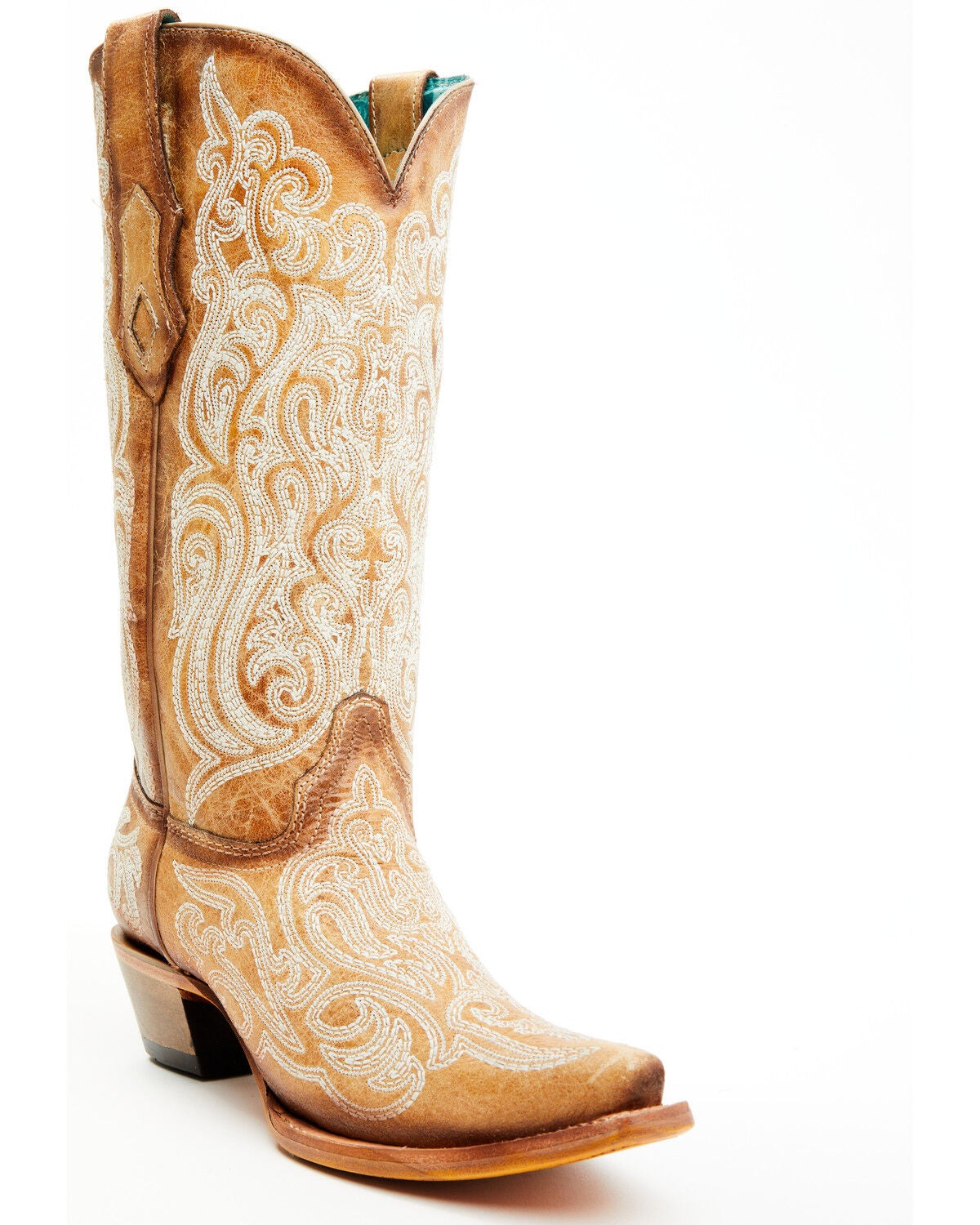 Corral Women's Crackled Western Boots - Snip Toe, Beige, hi-res