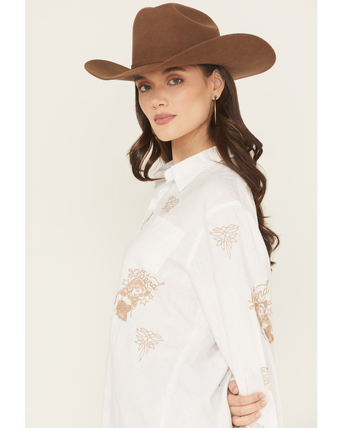 Image #2 - Blue B Women's Western Embroidered Long Sleeve Button-Down Western Shirt, Off White, hi-res