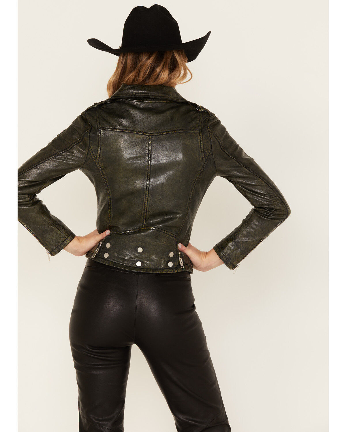 Image #4 - Mauritius Leather Women's Croc Collar Sydney Moto Jacket, Olive, hi-res
