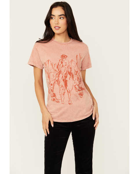 Image #1 - Youth in Revolt Women's Cowboy Short Sleeve Graphic Tee , Pink, hi-res