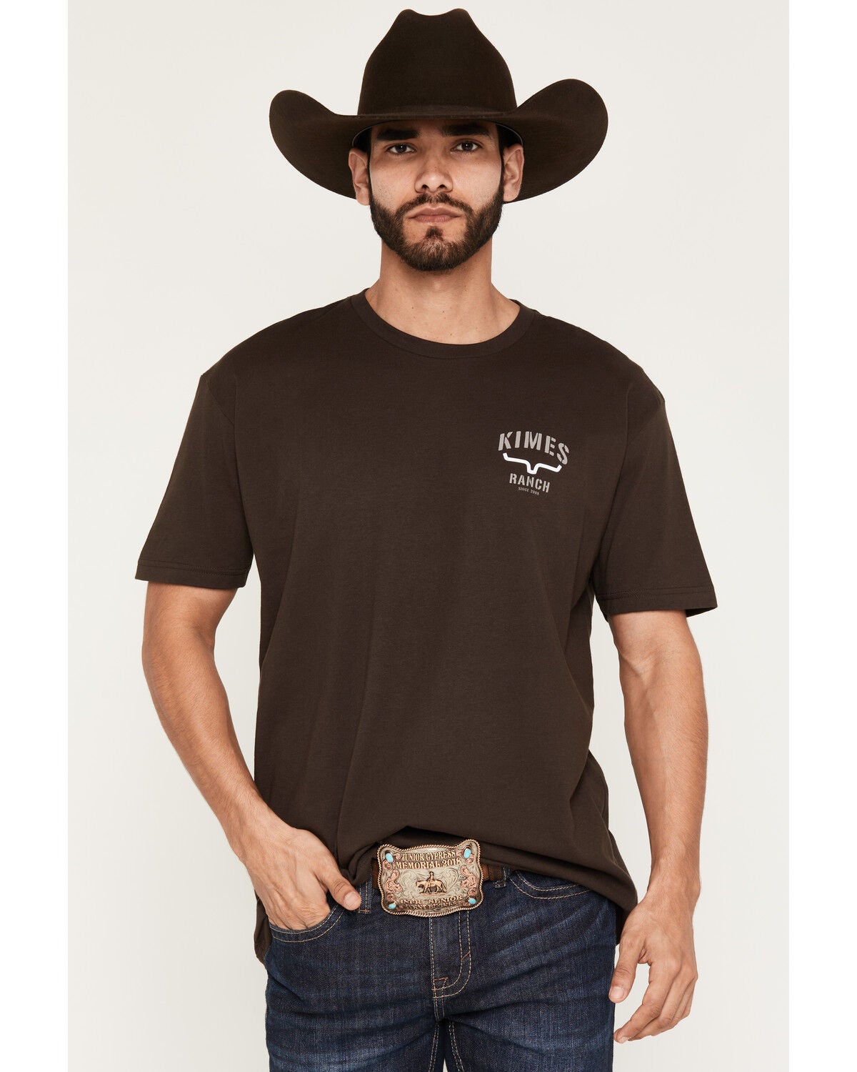 Image #2 - Kimes Ranch Men's Boot Barn Exclusive Stencil Logo Short Sleeve Graphic T-Shirt, Dark Brown, hi-res