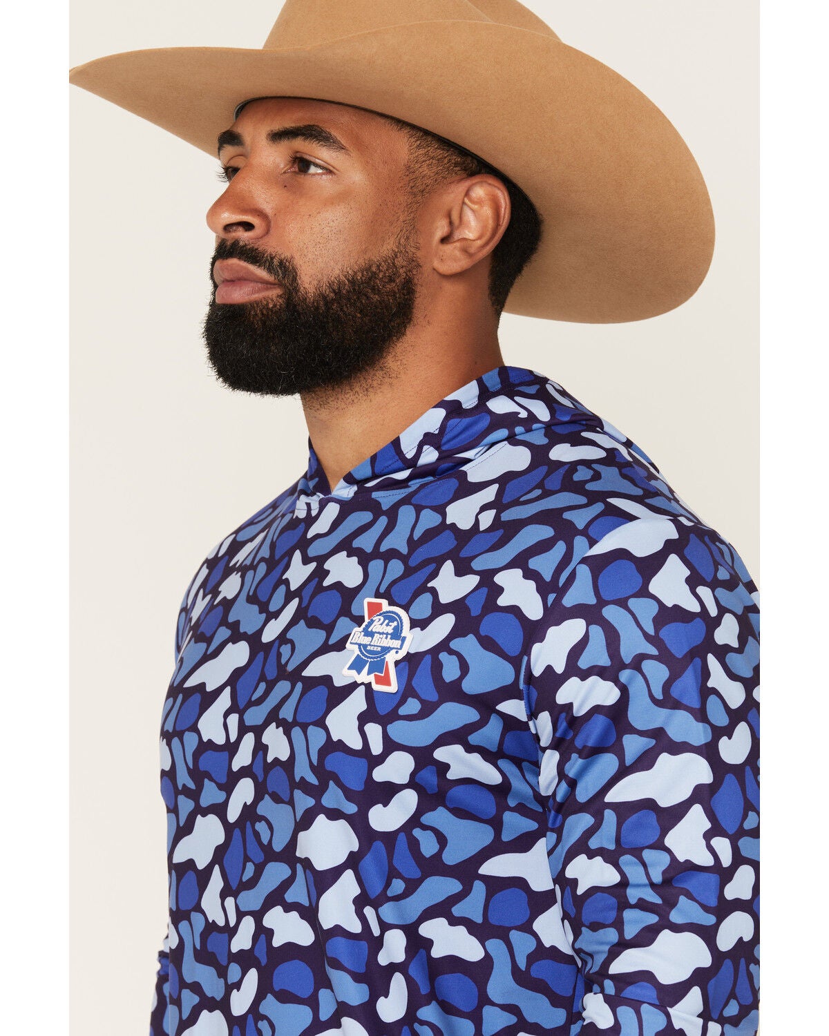 Image #3 - PBR Men's Camo Print Long Sleeve Hooded Shirt, Blue, hi-res