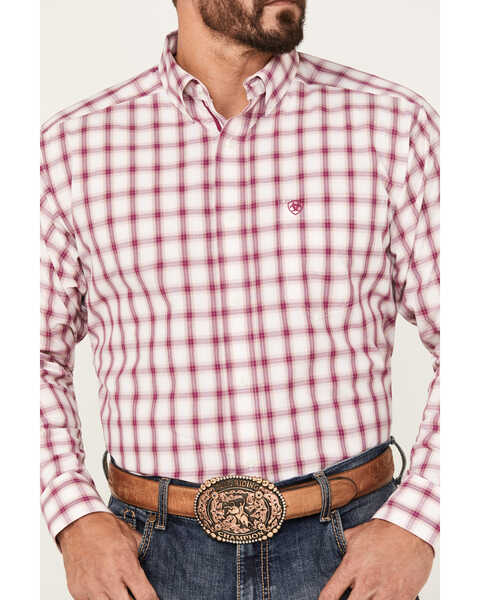 Image #3 - Ariat Men's Erick Plaid Print Long Sleeve Button-Down Performance Shirt, Pink, hi-res