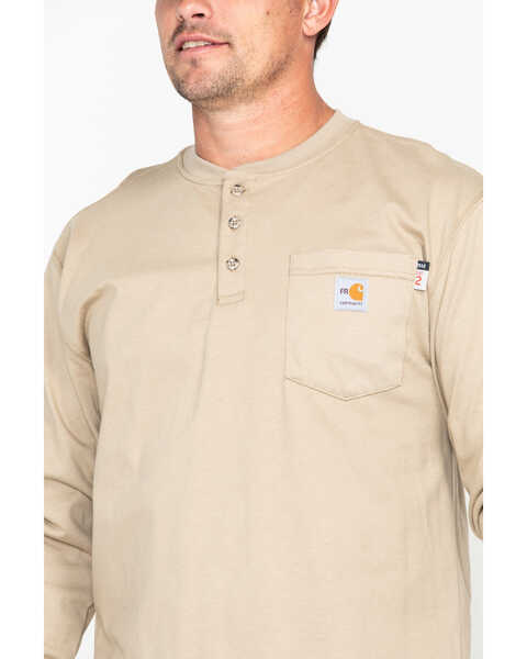 Image #4 - Carhartt Men's FR Henley Long Sleeve Work Shirt, Beige/khaki, hi-res