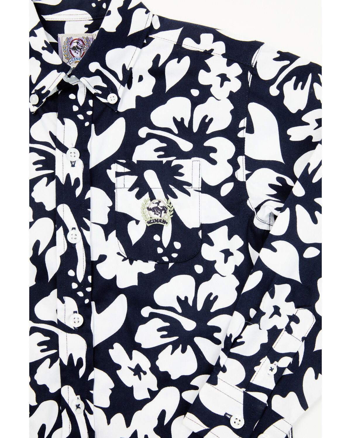 Image #2 - Cinch Toddler Boys' Floral Print Long Sleeve Button-Down Western Shirt, Navy, hi-res