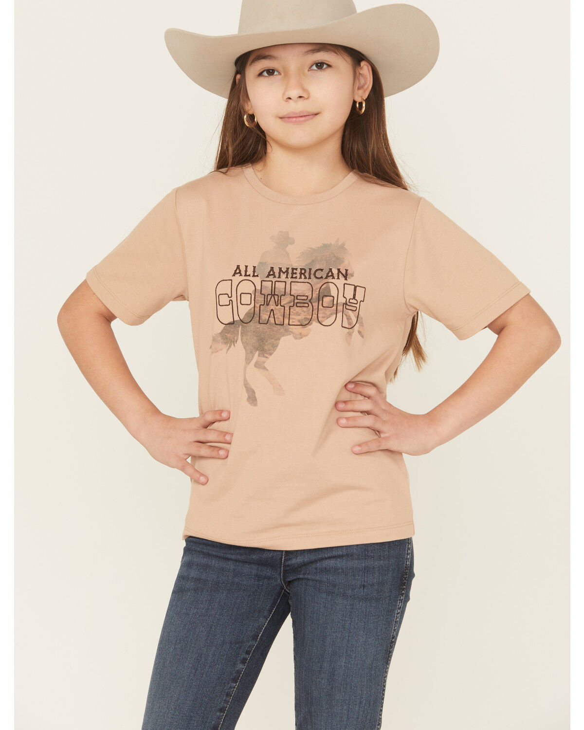 Image #1 - Sable Sky Boys' All American Cowboy Short Sleeve Graphic T-Shirt, Brown, hi-res