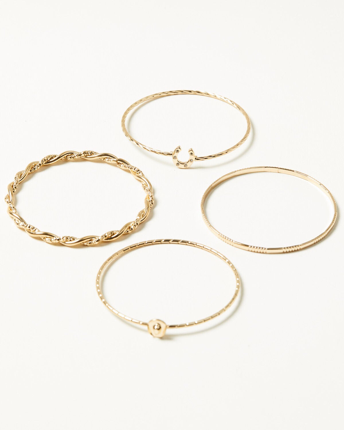 Shyanne Women's Horseshoe Hat Bangle Bracelet Set - 4 Piece, Gold, hi-res