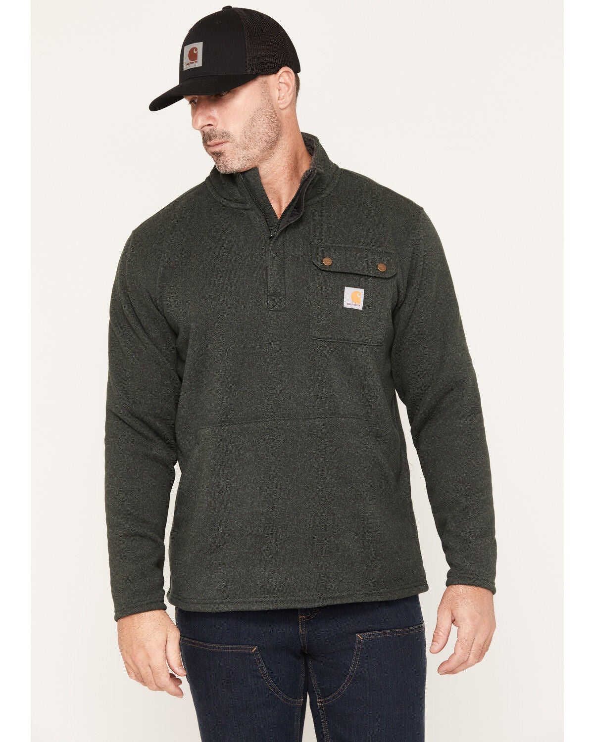 Carhartt Men's Wayland 1/4 Zip Sweater, Green, hi-res
