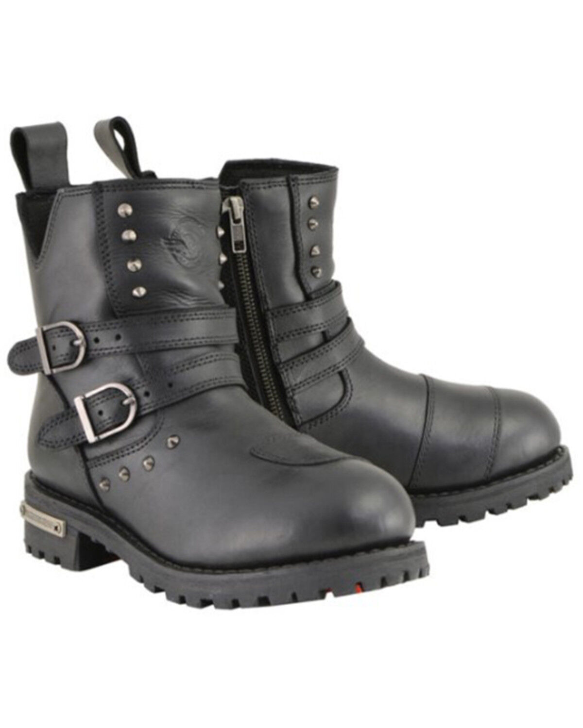 Image #1 - Milwaukee Leather Women's Double Strap Waterproof Studded Boots - Round Toe, Black, hi-res