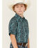 Image #2 - Panhandle Select Boys' Paisley Print Short Sleeve Pearl Snap Western Shirt, Dark Teal, hi-res