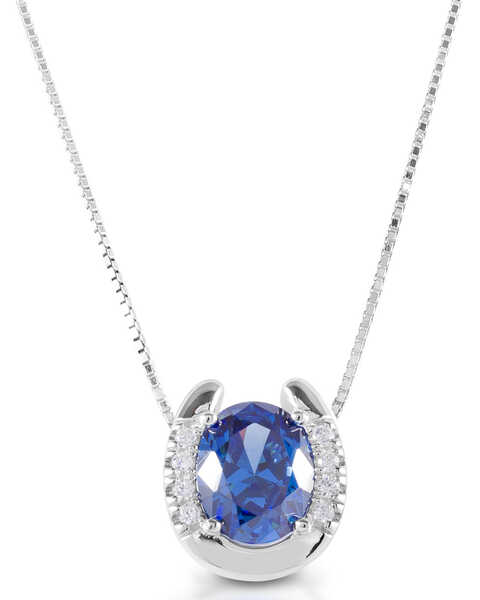 Image #1 -  Kelly Herd Women's Blue Stone Horseshoe Necklace  , Silver, hi-res