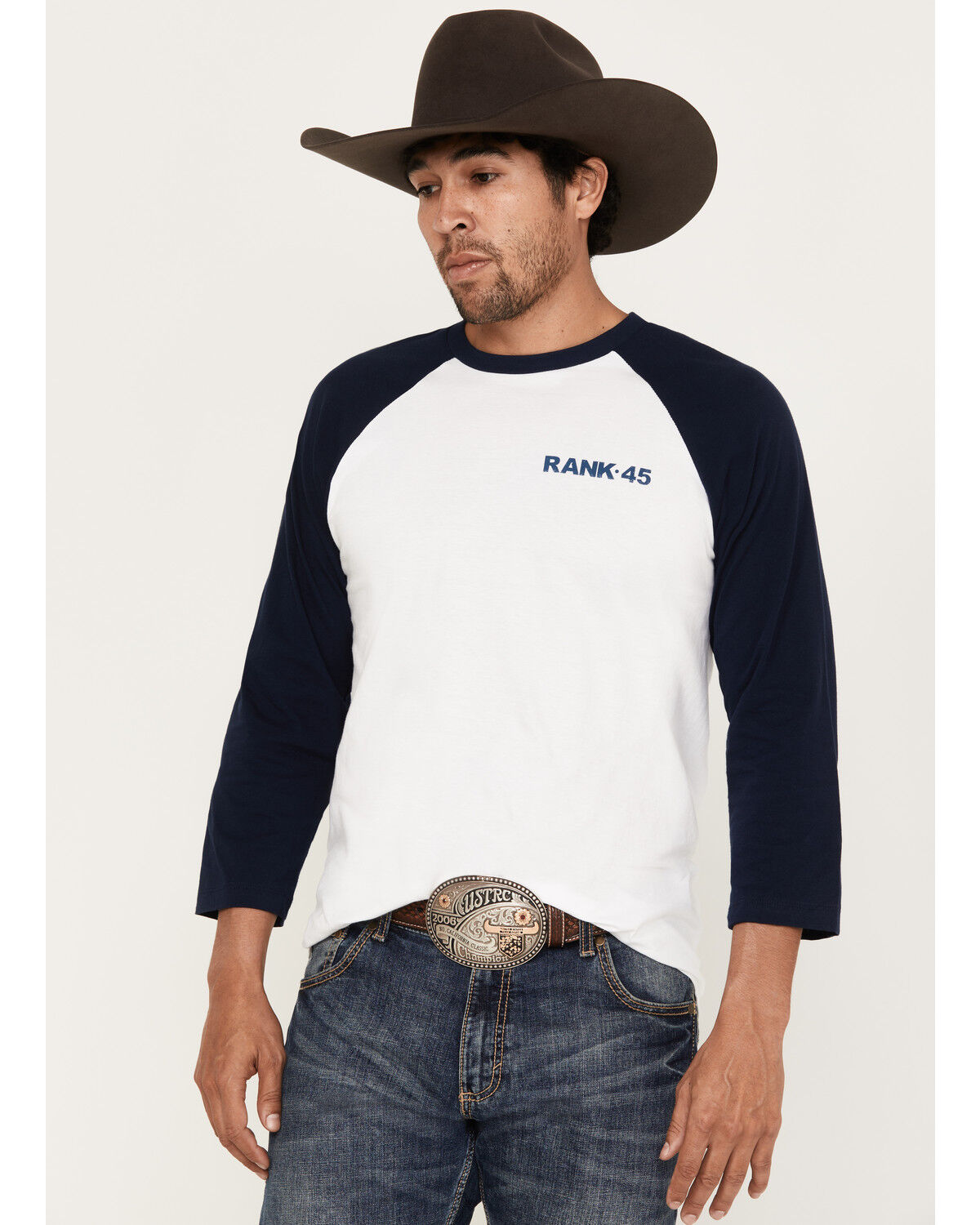 Image #1 - RANK 45® Men's Raglan 3/4 Sleeve Graphic T-Shirt, White, hi-res