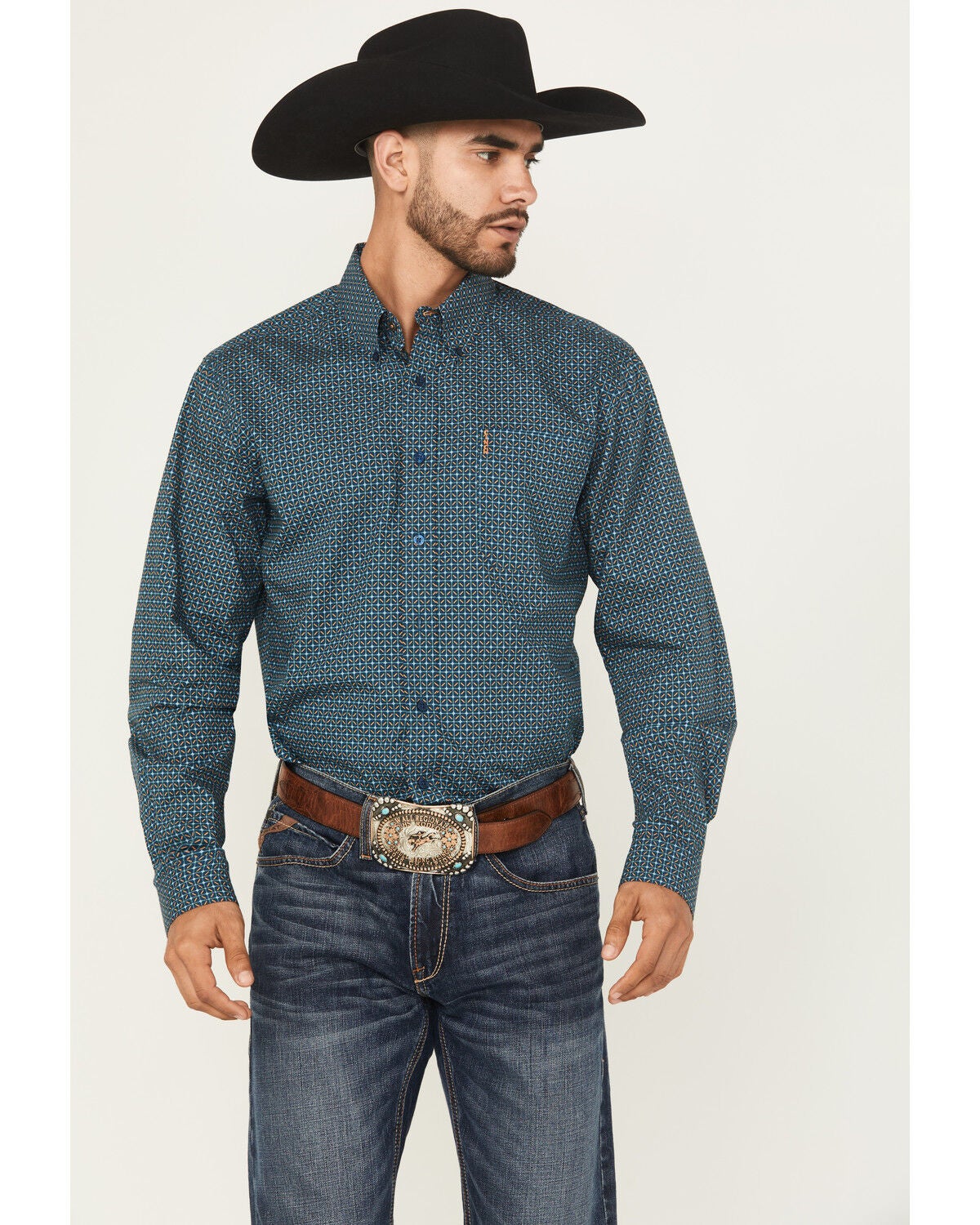 Image #1 - Cinch Men's Printed Modern Fit Long Sleeve Button-Down Western Shirt, Blue, hi-res