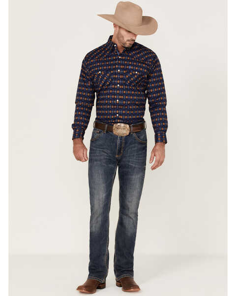 Image #2 - Ariat Men's Relentless Steeled Southwestern Geo Print Long Sleeve Snap Western Shirt , Navy, hi-res