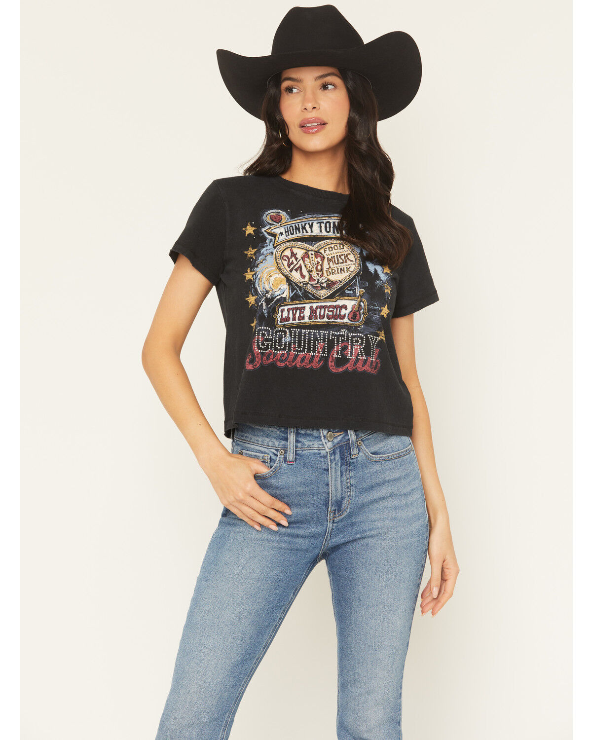 Image #1 - Idyllwind Women's Honky Tonk Country Short Sleeve Graphic Tee, Black, hi-res