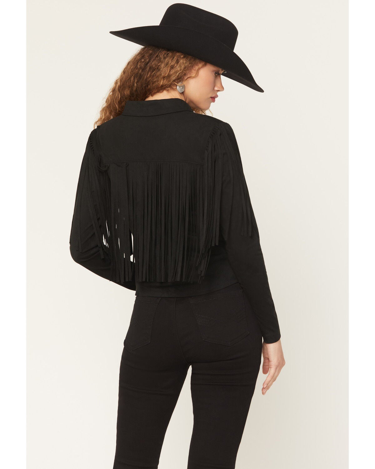 Image #4 - Idyllwind Women's Twinpines Faux Suede Fringe Embellished Long Sleeve Button-Down Western Shirt, Black, hi-res