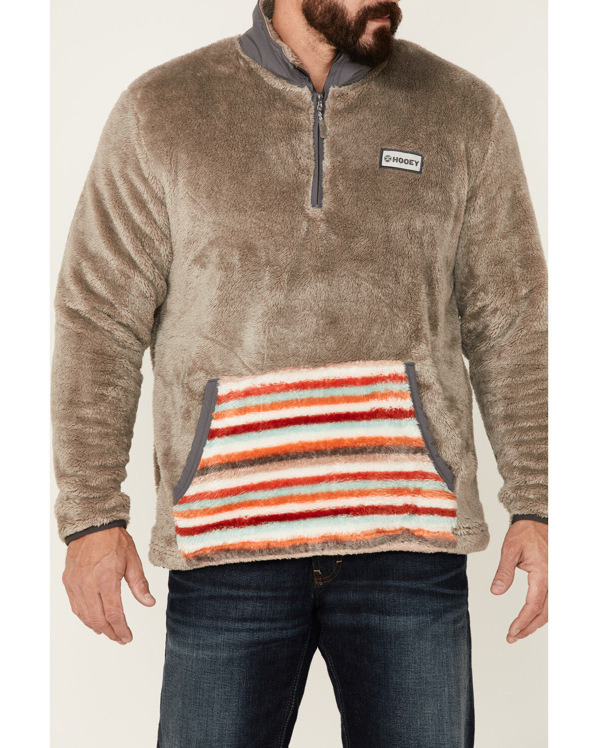 Image #3 - Hooey Men's Stripe Pocket 1/4 Zip Fleece Pullover, Brown, hi-res