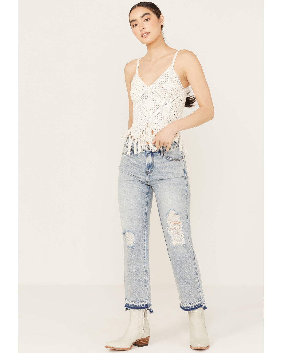 Image #1 - Shyanne Women's Crochet Fringe Tank, White, hi-res