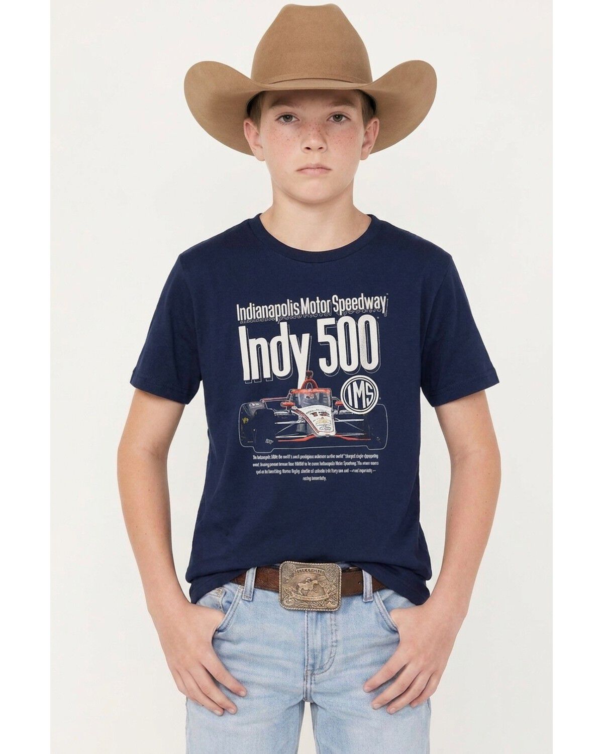 Americana Boys' Indy 500 Cover Ad Short Sleeve Graphic T-Shirt, Navy, hi-res