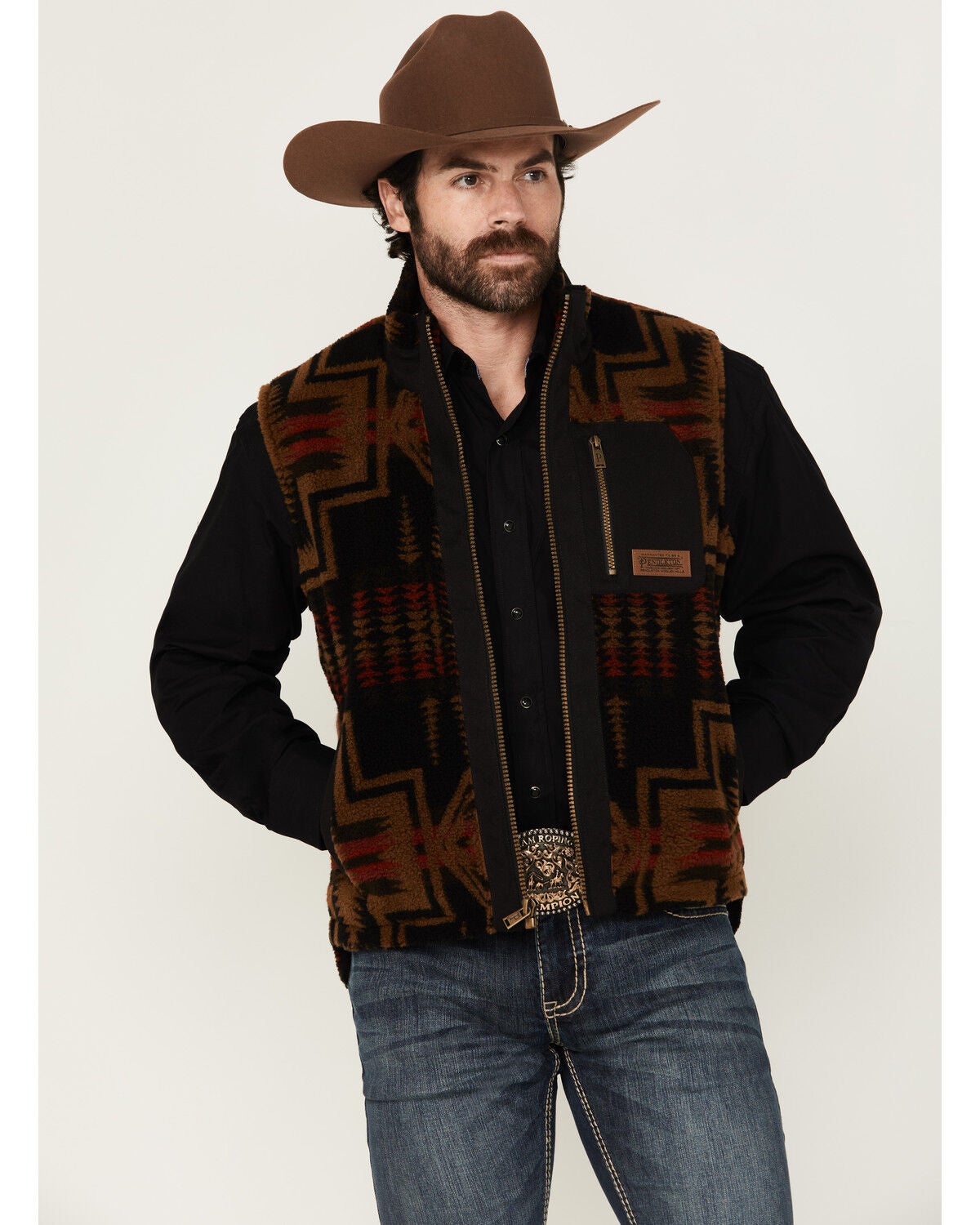 Pendleton Men's Ridgeline Printed Berber Fleece Vest, Black, hi-res