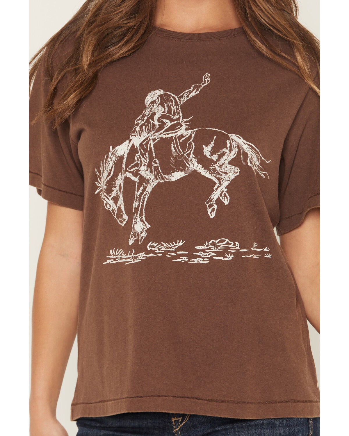 Image #3 - Shyanne Women's Cowboy Horse Short Sleeve Boyfriend Graphic Tee, Brown, hi-res
