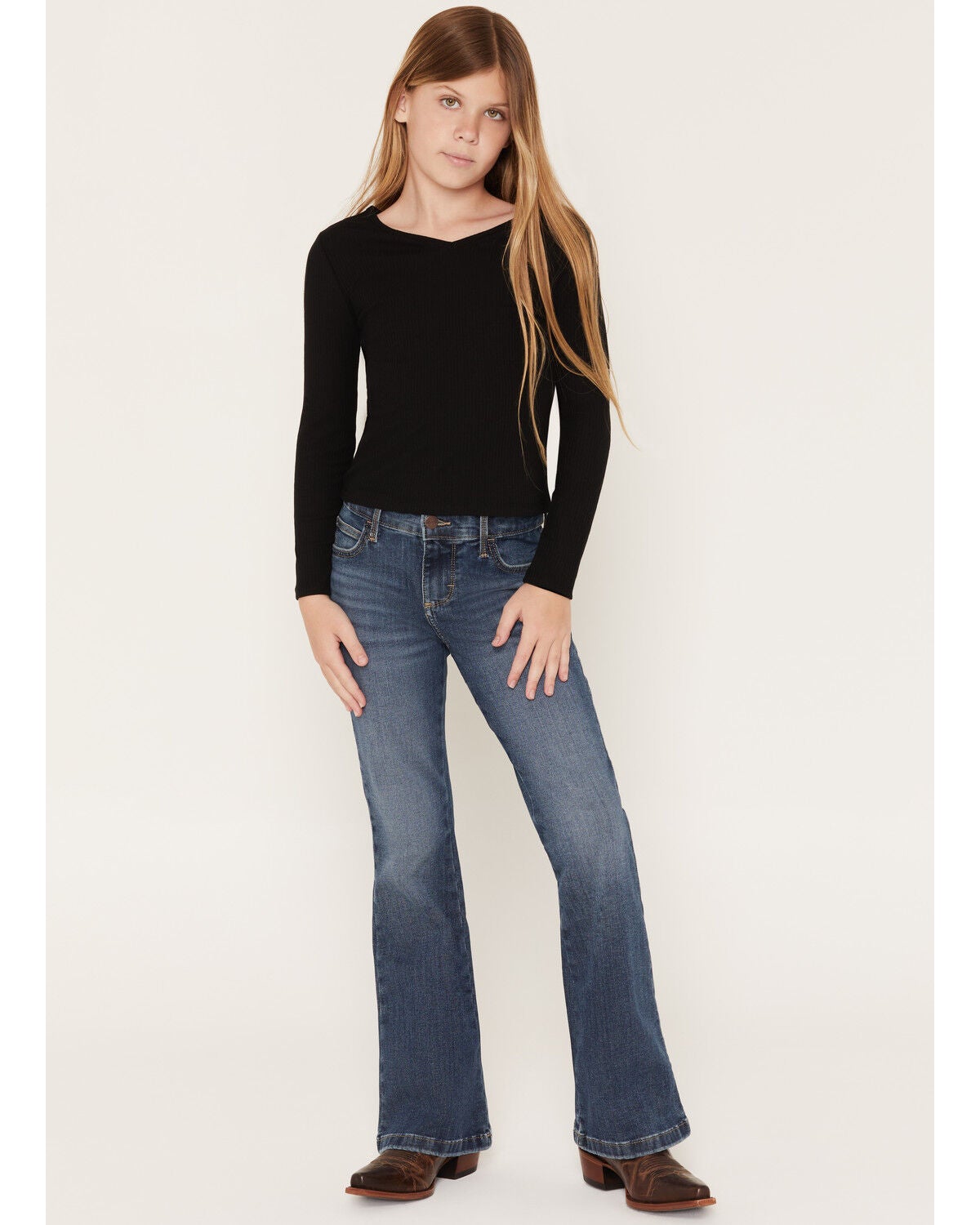 Wrangler Girls' Bespoke Flare Stretch Denim Jeans, Medium Wash, hi-res