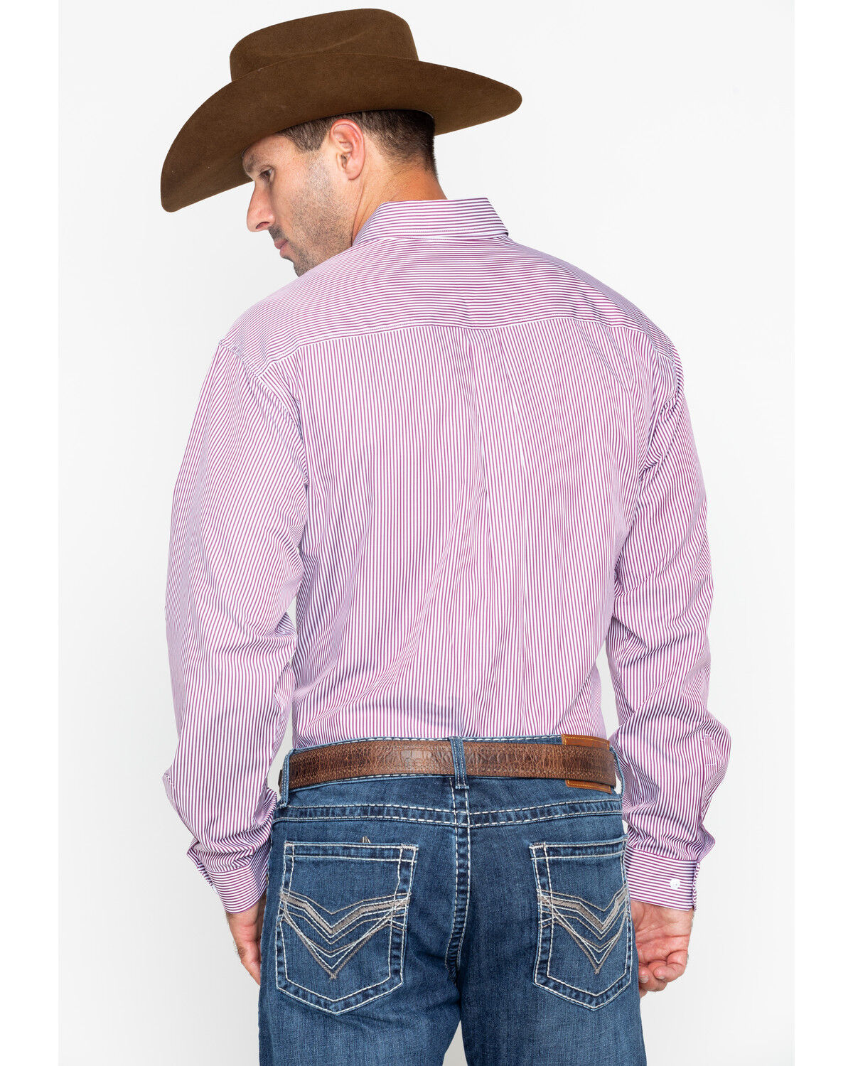 Image #2 - Cinch Men's Burgundy Stripe Long Sleeve Button-Down Shirt, Burgundy, hi-res