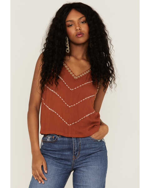 Image #1 - Shyanne Women's Rust Embroidered Southwestern Cami, Rust Copper, hi-res
