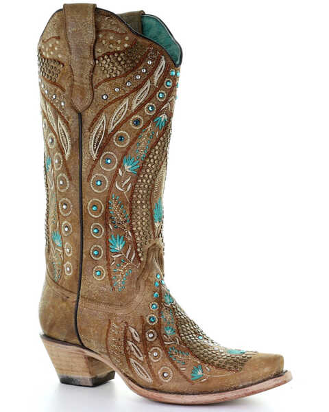 Image #1 - Corral Women's Golden Studs Embroidery Western Boots - Snip Toe, , hi-res
