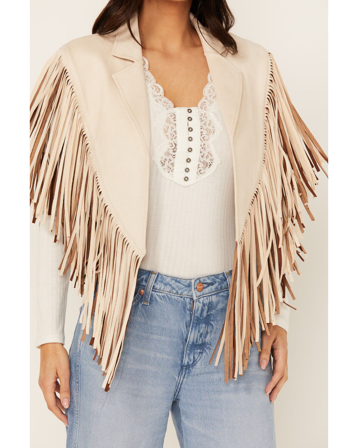 Image #3 - Saints & Hearts Women's Faux Suede Star Cape, Cream, hi-res