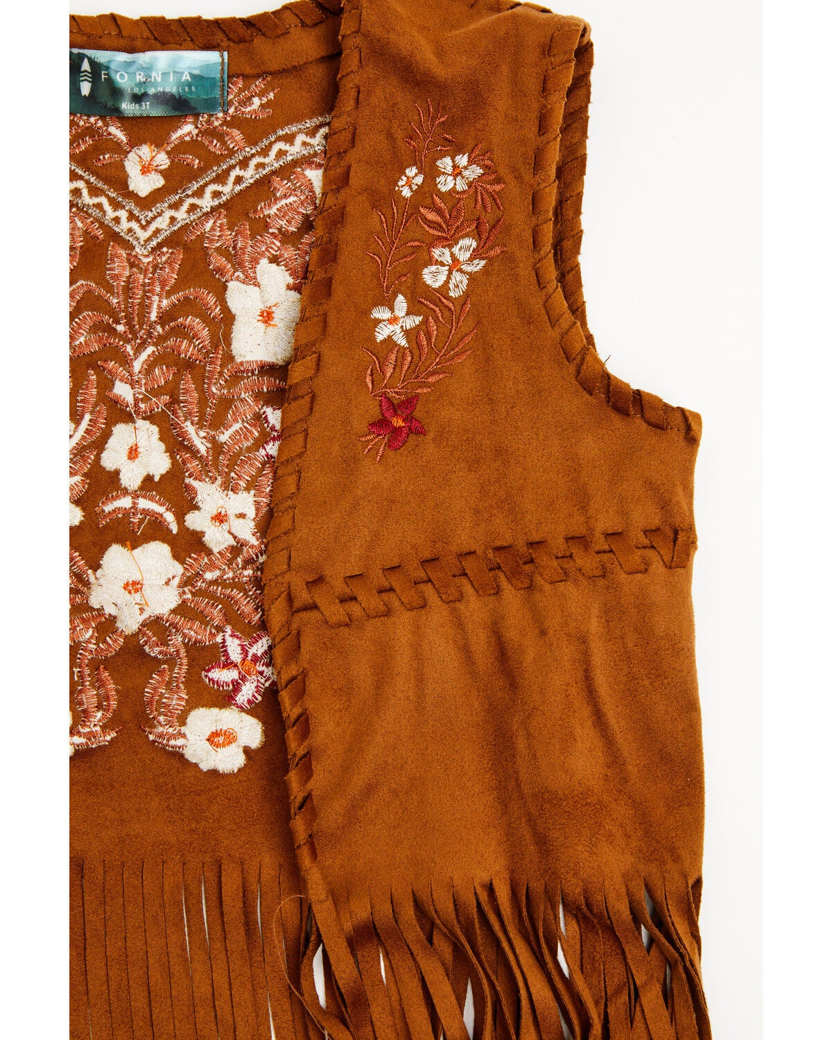 Image #2 - Fornia Toddler Girls' Floral Embroidered Faux Suede Vest, Camel, hi-res