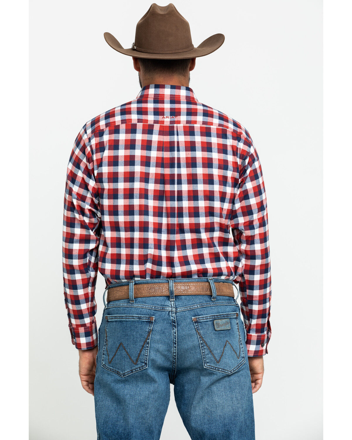 Image #2 - Ariat Men's Elzerman Performance Flannel Long Sleeve Western Shirt, Burgundy, hi-res