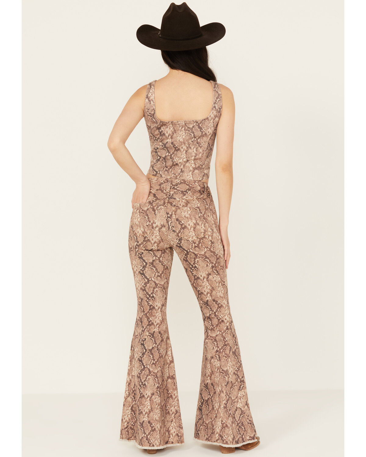 Image #4 - Shyanne Women's High Rise Snake Print Super Flare Jeans, Taupe, hi-res