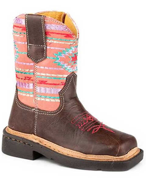 Image #1 - Roper Toddler Girls' Shailee Western Boots - Broad Square Toe, Brown, hi-res