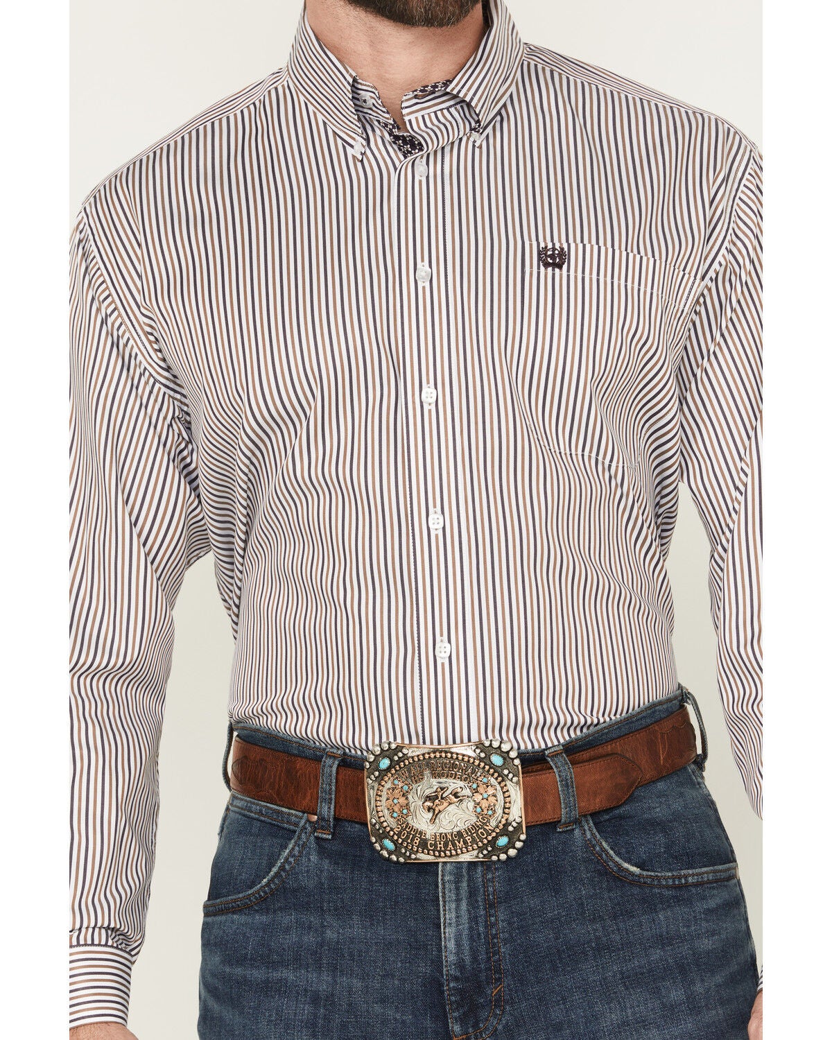 Image #3 - Cinch Men's Striped Print Tencel Long Sleeve Button-Down Western Shirt, White, hi-res