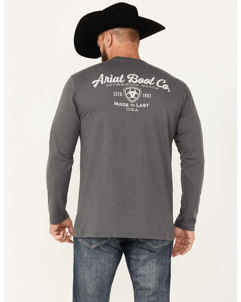 Ariat Men's Crest Logo Long Sleeve Graphic T-Shirt, Charcoal, hi-res