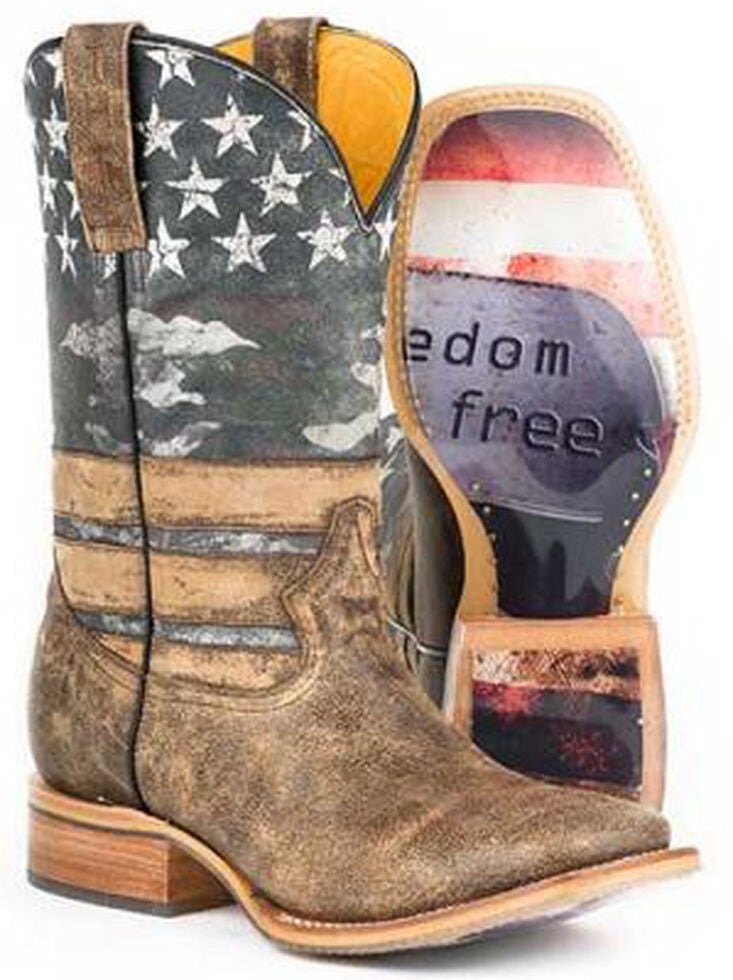 Tin Haul American Flag Dogtag Cowboy Boots Square Toe Sheplers