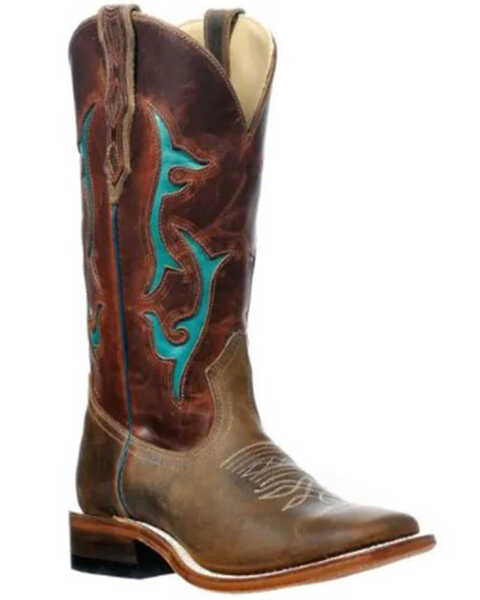 Boulet Women's 9373 Embroidered Inlay Tall Western Boots - Broad Square Toe, Brown, hi-res