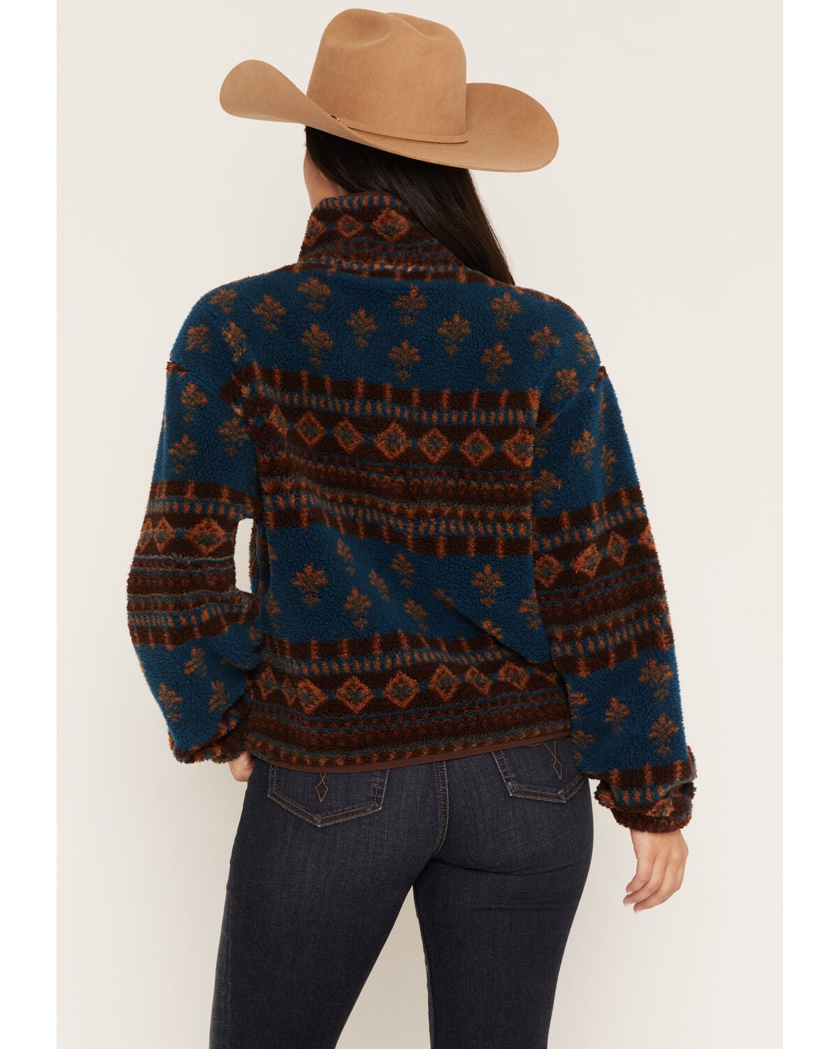 Image #4 - Rock & Roll Denim Women's Southwestern Print Sherpa Pullover, Blue, hi-res